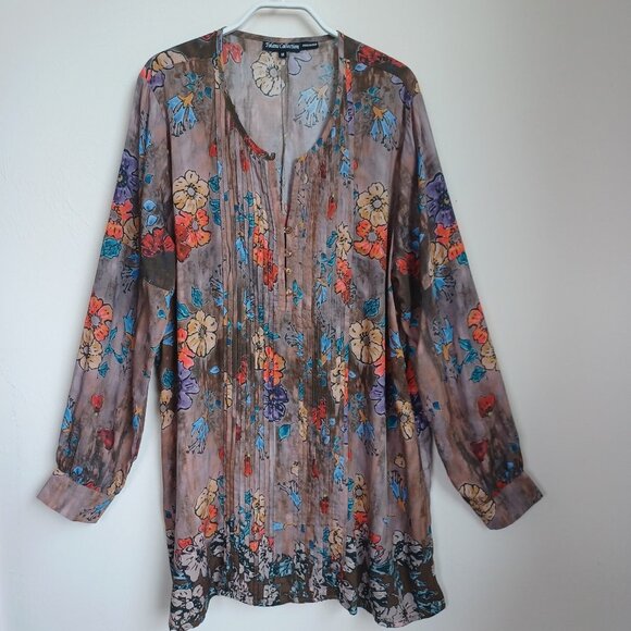 Tolani Tunic Dress Pleat Front Long Sleeve Blouse Soft Modal Womens size Medium - Picture 2 of 11